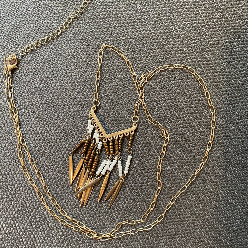 Beaded Gold Long Necklace 18 Inches
